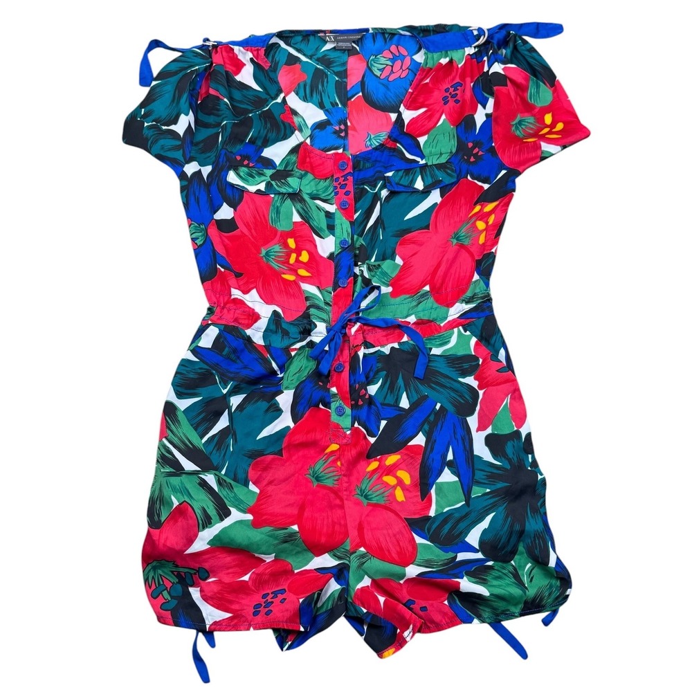 A|X Armani Exchange Tropical Hibsicus Hawaiian Short Sleeve Shorts Romper Size 8